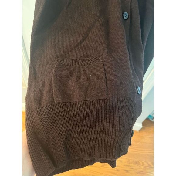 WoolOvers Brown Wool & Cashmere Long Line V-Neck Cardigan Vest sz M NWT - Picture 2 of 7